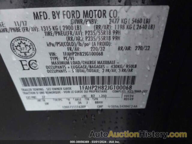 FORD TAURUS SEL, 1FAHP2H82JG100068