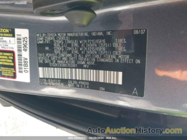 TOYOTA SIENNA LE, 5TDZK23C88S103081