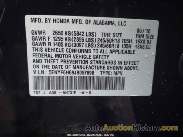 HONDA PILOT EX-L, 5FNYF6H69JB057698