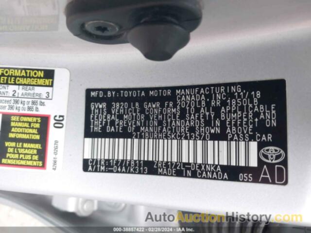 TOYOTA COROLLA LE, 2T1BURHE5KC213570