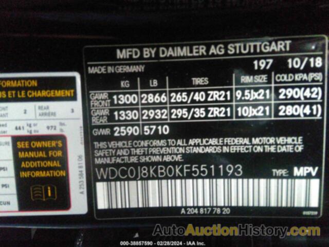 MERCEDES-BENZ AMG GLC 63 COUPE S 4MATIC, WDC0J8KB0KF551193