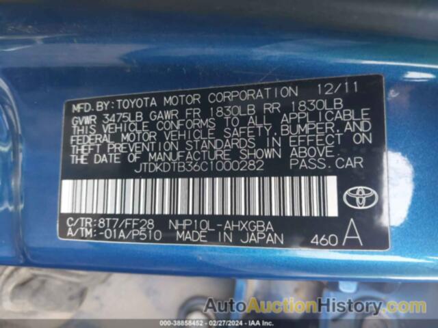 TOYOTA PRIUS C THREE, JTDKDTB36C1000282