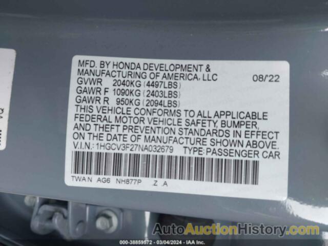 HONDA ACCORD HYBRID SPORT, 1HGCV3F27NA032679