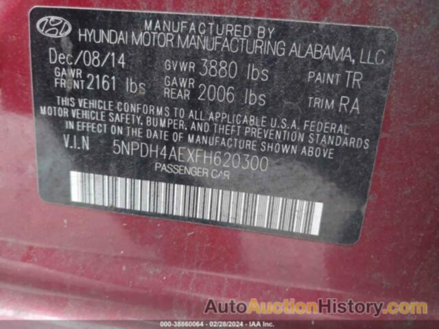 HYUNDAI ELANTRA SE, 5NPDH4AEXFH620300