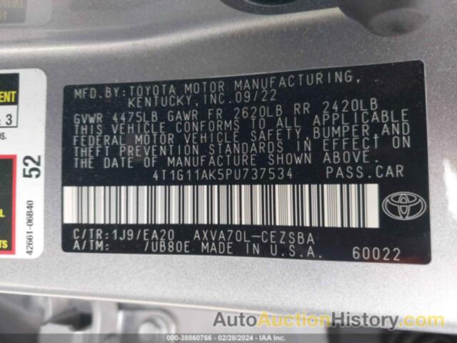 TOYOTA CAMRY SE, 4T1G11AK5PU737534