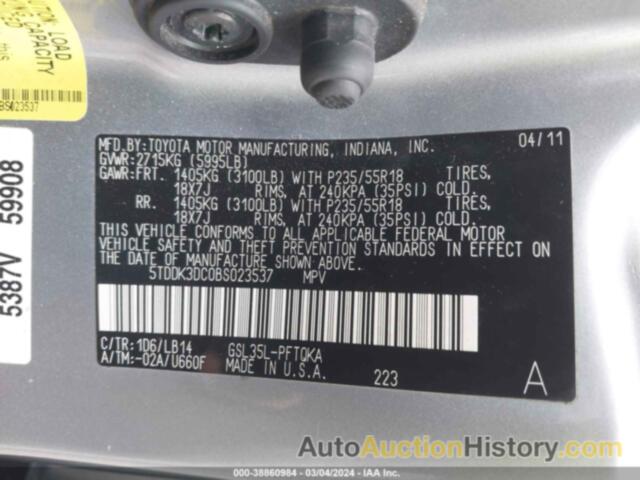 TOYOTA SIENNA XLE, 5TDDK3DC0BS023537