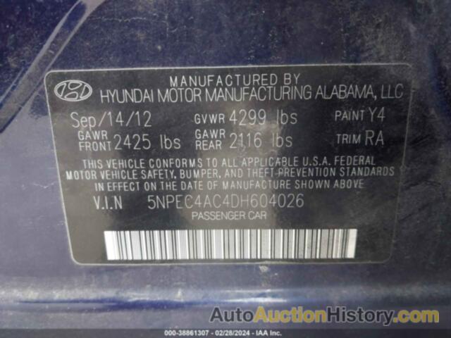 HYUNDAI SONATA LIMITED, 5NPEC4AC4DH604026