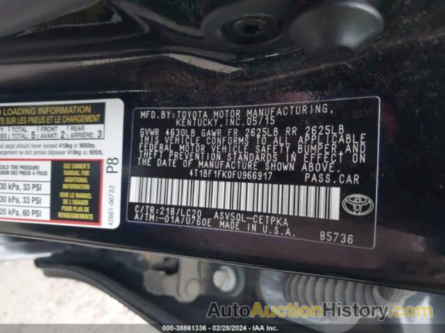 TOYOTA CAMRY XSE, 4T1BF1FK0FU966917