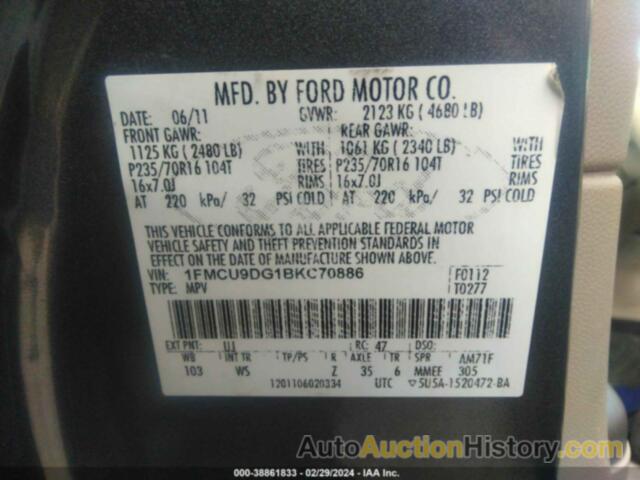 FORD ESCAPE XLT, 1FMCU9DG1BKC70886