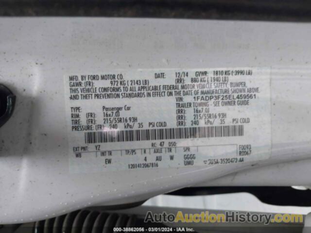 FORD FOCUS SE, 1FADP3F25EL459561