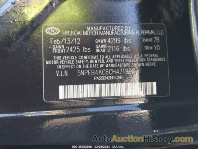 HYUNDAI SONATA GLS, 5NPEB4AC6CH471996