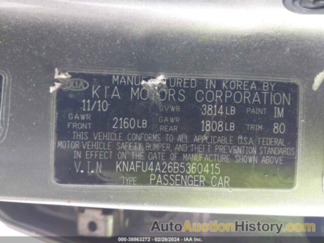 KIA FORTE EX, KNAFU4A26B5360415