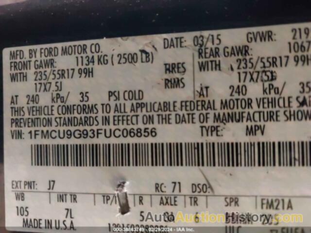 FORD ESCAPE SE, 1FMCU9G93FUC06856