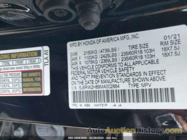 HONDA CR-V AWD EX-L, 5J6RW2H89MA002884
