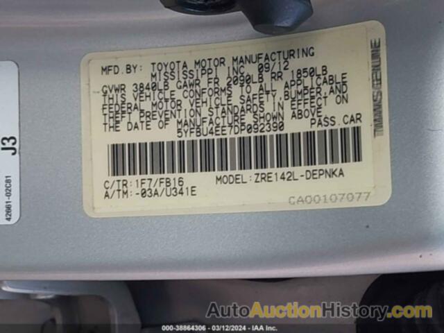 TOYOTA COROLLA LE, 5YFBU4EE7DP092390