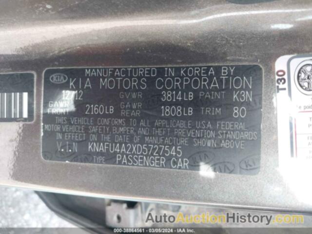 KIA FORTE EX, KNAFU4A2XD5727545