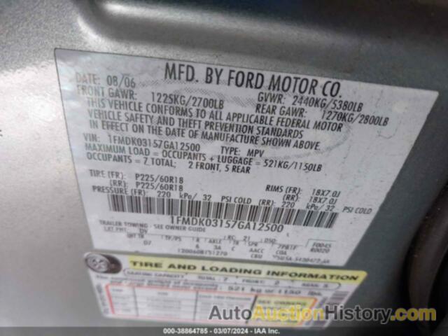 FORD FREESTYLE LIMITED, 1FMDK03157GA12500