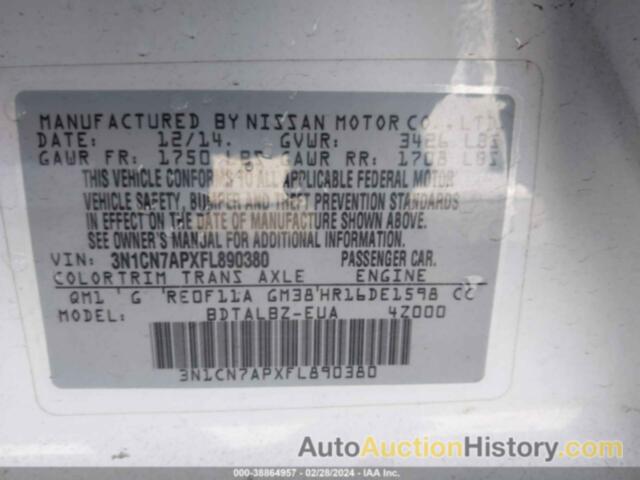 NISSAN VERSA 1.6 SV, 3N1CN7APXFL890380