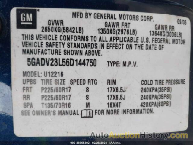 BUICK TERRAZA CX, 5GADV23L56D144750