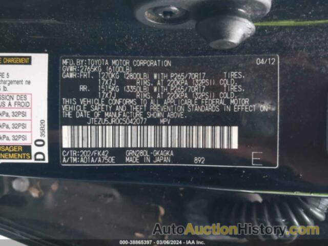 TOYOTA 4RUNNER SR5, JTEZU5JR0C5042077