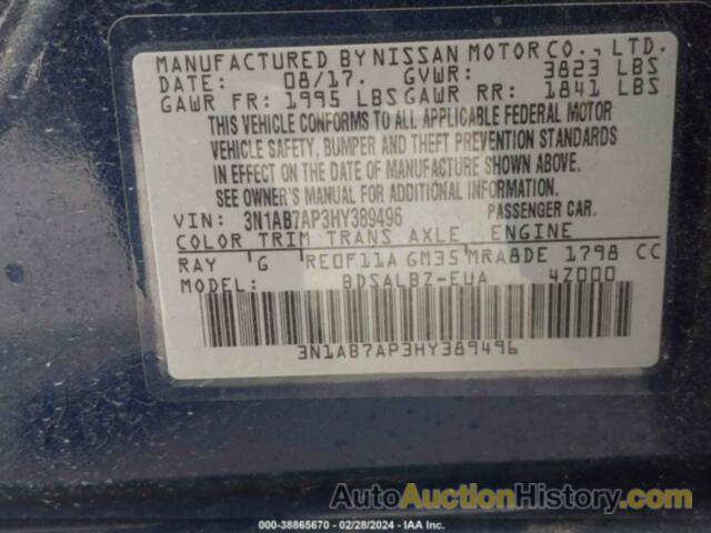 NISSAN SENTRA S, 3N1AB7AP3HY389496