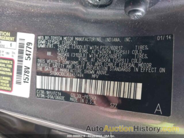 TOYOTA SIENNA LE V6 8 PASSENGER, 5TDKK3DC3ES451484