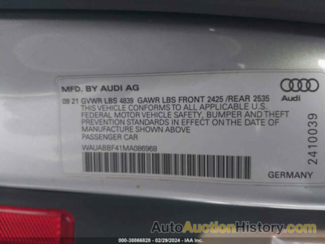 AUDI A4 SEDAN PREMIUM 40, WAUABBF41MA086968