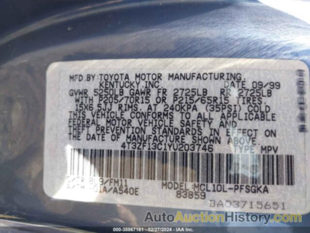 TOYOTA SIENNA XLE, 4T3ZF13C1YU203746