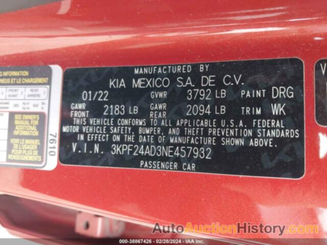 KIA FORTE LXS, 3KPF24AD3NE457932