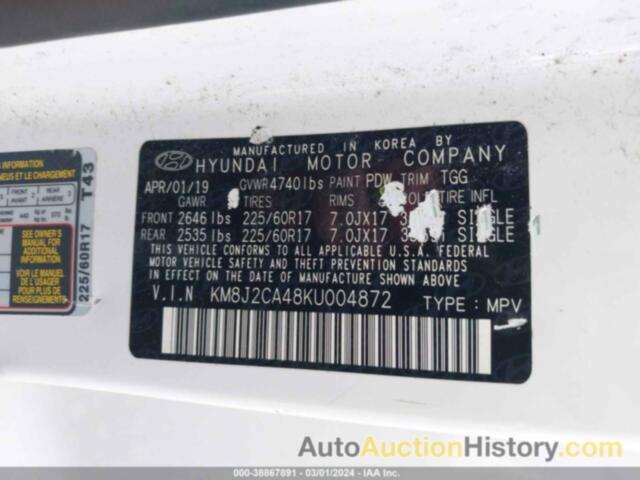 HYUNDAI TUCSON SE, KM8J2CA48KU004872