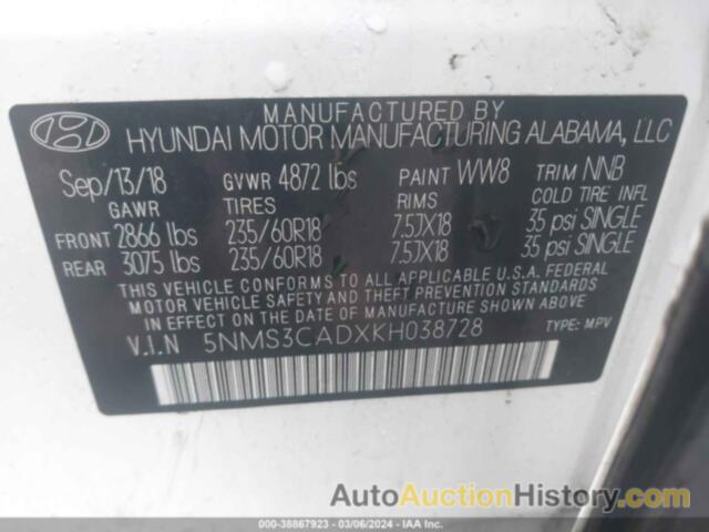 HYUNDAI SANTA FE SEL PLUS, 5NMS3CADXKH038728