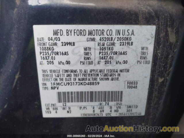 FORD ESCAPE XLT, 1FMCU93173KD48859