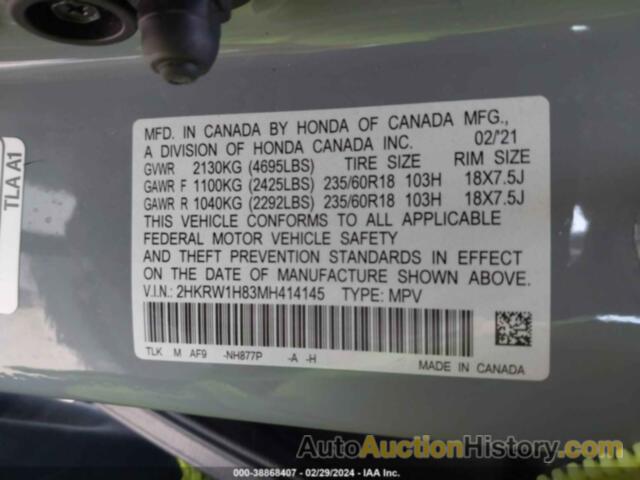 HONDA CR-V 2WD EX-L, 2HKRW1H83MH414145