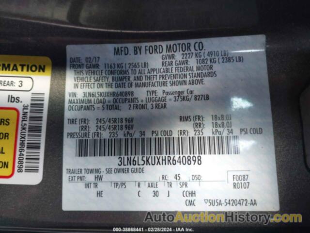 LINCOLN MKZ HYBRID PREMIERE, 3LN6L5KUXHR640898