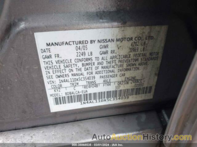 NISSAN ALTIMA S/SL, 1N4AL11DX5C354039