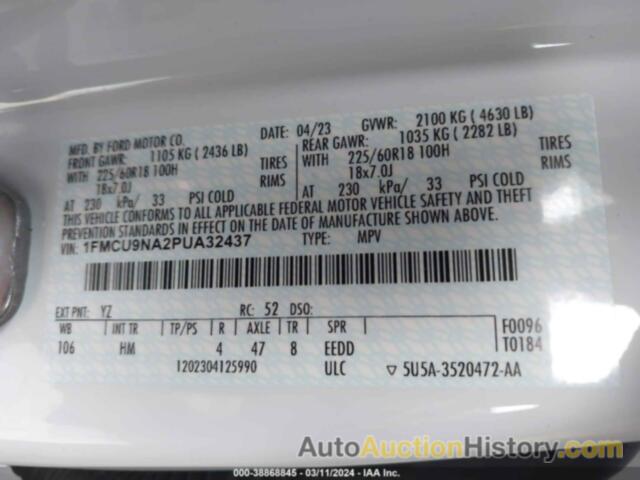 FORD ESCAPE ST-LINE SELECT, 1FMCU9NA2PUA32437