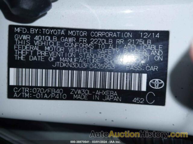 TOYOTA PRIUS THREE, JTDKN3DU3F0435953