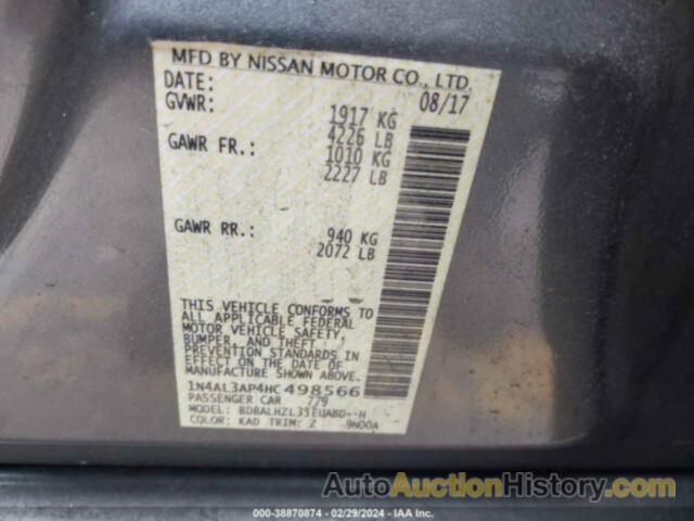 NISSAN ALTIMA 2.5 SR, 1N4AL3AP4HC498566