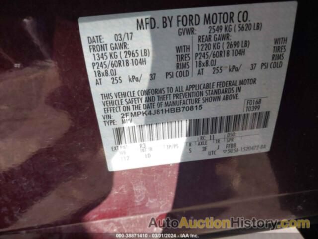 FORD EDGE SEL, 2FMPK4J81HBB70815