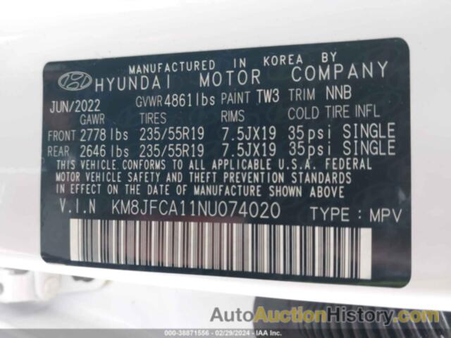 HYUNDAI TUCSON HYBRID SEL CONVENIENCE, KM8JFCA11NU074020