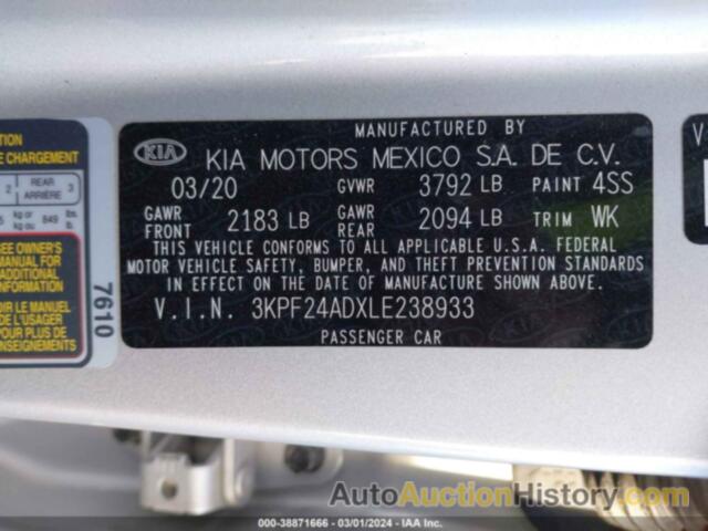 KIA FORTE LXS, 3KPF24ADXLE238933