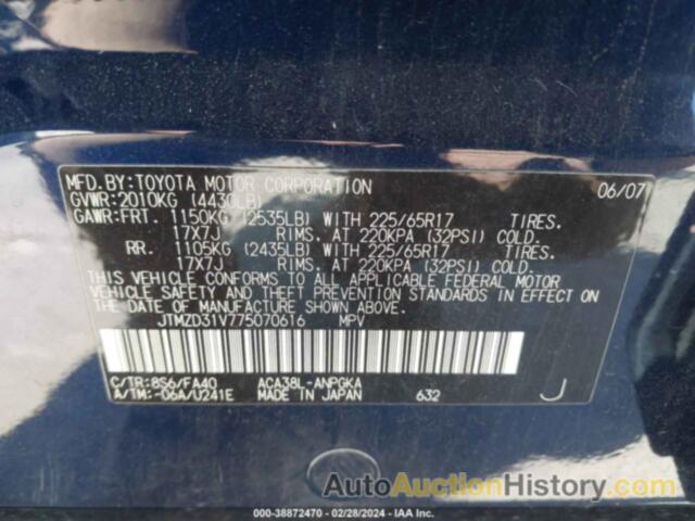 TOYOTA RAV4 LIMITED, JTMZD31V775070616