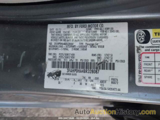 FORD FUSION SE, 3FAHP0HA4BR328087