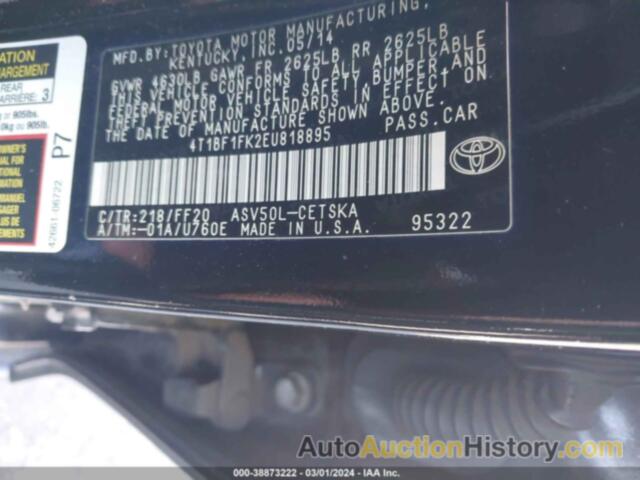 TOYOTA CAMRY L/SE/LE/XLE, 4T1BF1FK2EU818895