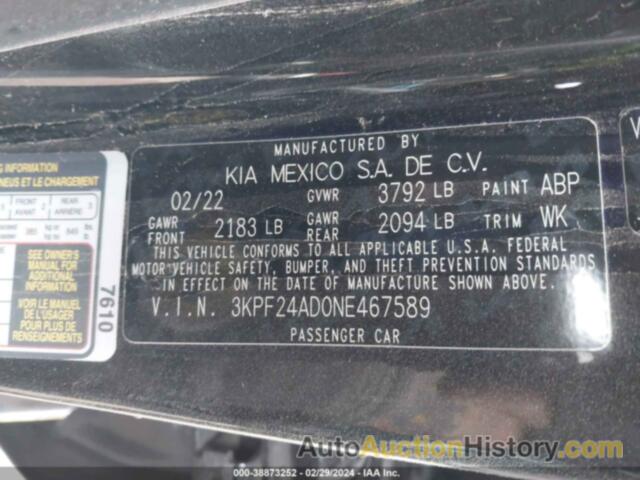 KIA FORTE FE/LXS, 3KPF24AD0NE467589