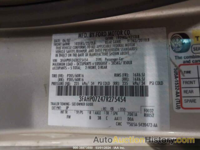 FORD FUSION SE, 3FAHP07Z47R275454