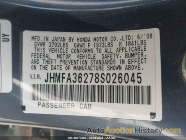 HONDA CIVIC HYBRID, JHMFA36278S026045