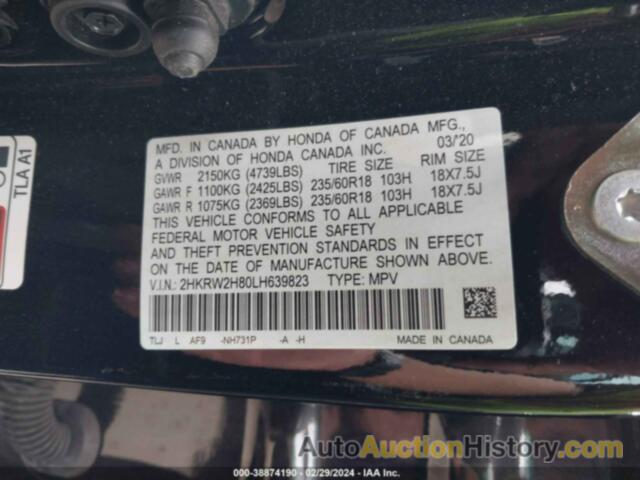 HONDA CR-V AWD EX-L, 2HKRW2H80LH639823