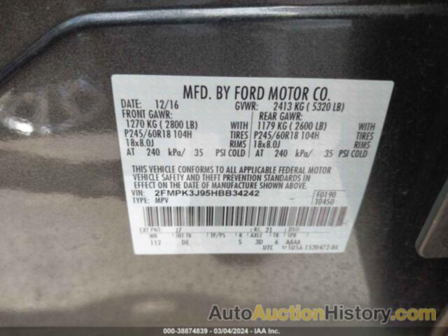 FORD EDGE SEL, 2FMPK3J95HBB34242