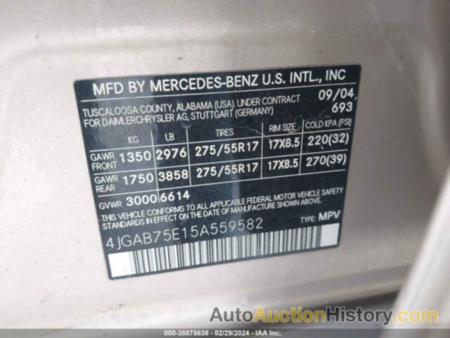 MERCEDES-BENZ ML 500 4MATIC, 4JGAB75E15A559582